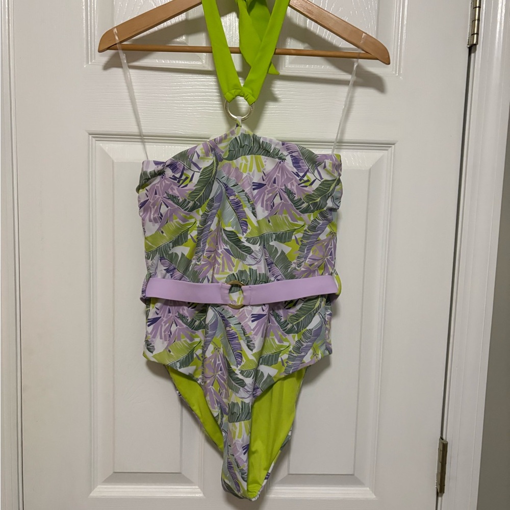 Tropical Leaf Print One Piece Swimsuit